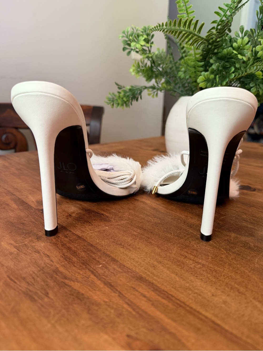JLO x REVOLVE Gansevoort Faux Mink Lace-Up Heels | Off White | Size 10M - Picture 4 of 8